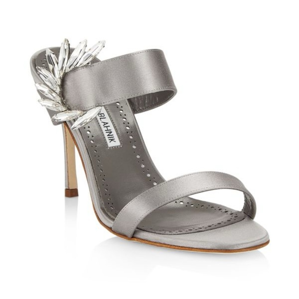 Manolo Blahnik Grey Satin Chivela 110mm open-toe mules